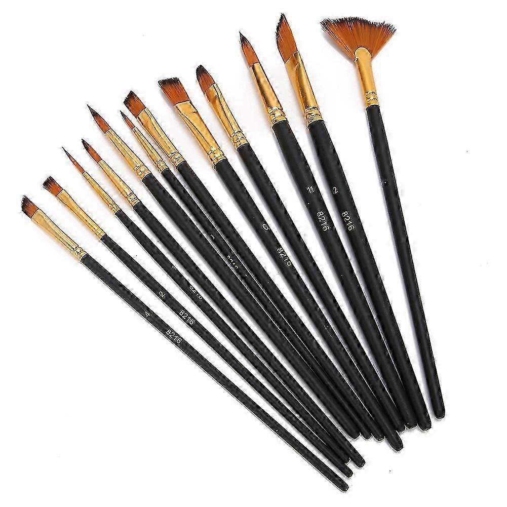 12Pcs Nylon Brush Set for Oil Painting Tools Strong Adhesion for Artists and Students