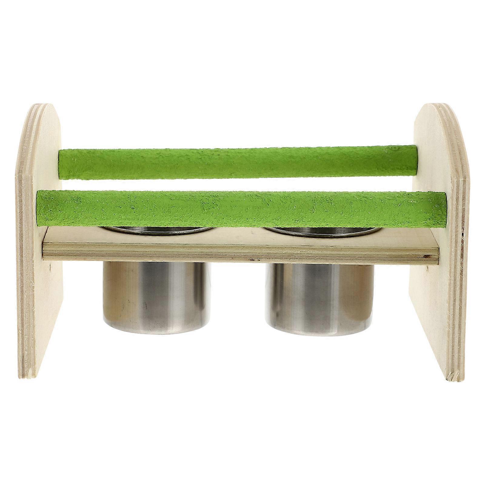 Green Pet Training Rack with Stainless Steel Cups for Bird Perch and Feeding Stand