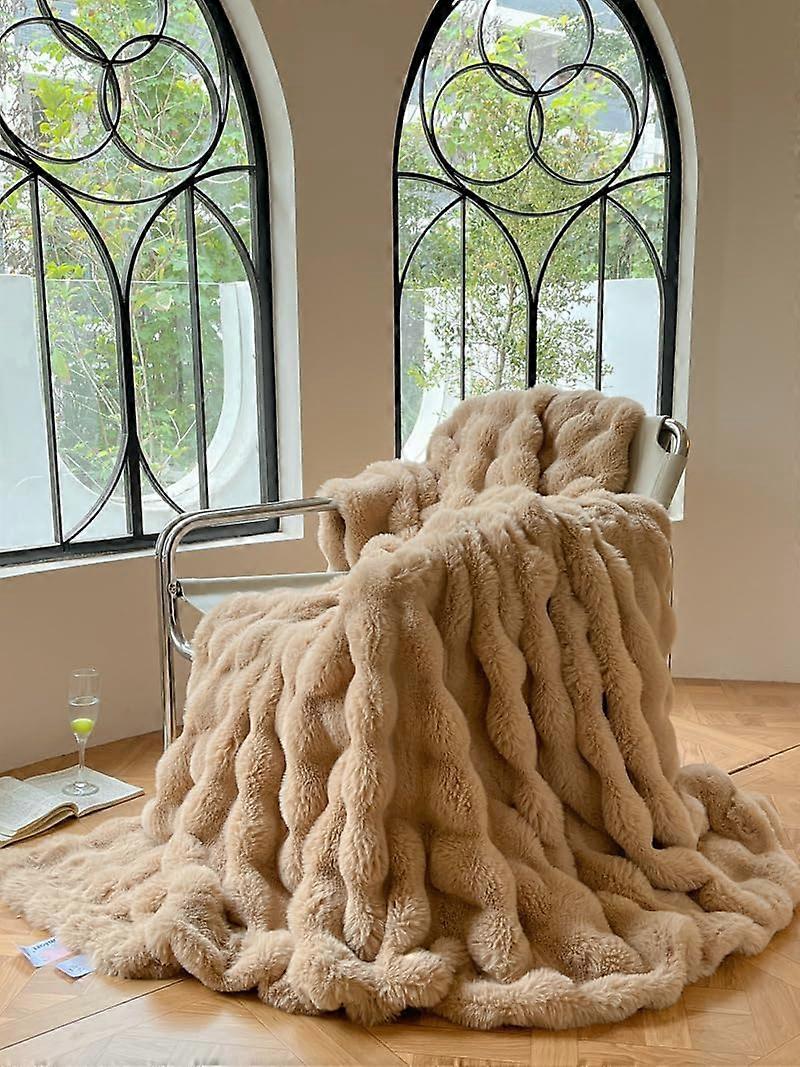 Bubble Blanket, Faux Fur Blanket, Cuddly Blanket (Camel, 100x150cm)