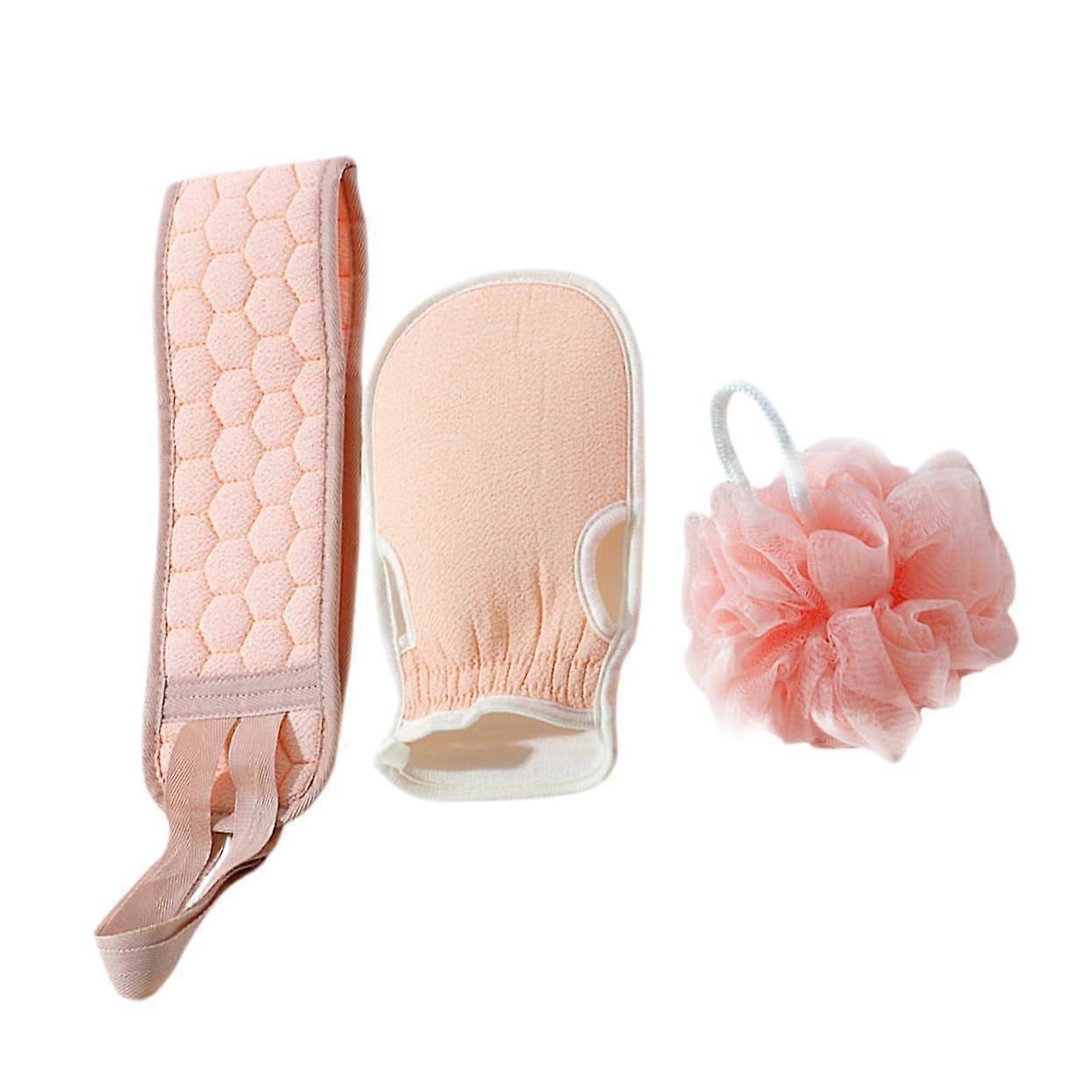 Exfoliating Gloves 3-Piece Set With Back Scrubber And Towel, Gentle Peeling For Skincare, Ideal For Shower And Spa