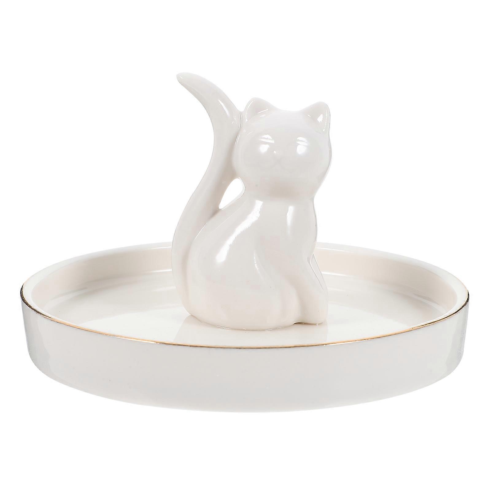 Cat Shape Ceramic Dish Display Decoration Luxury Design Dorm Room 1Pack