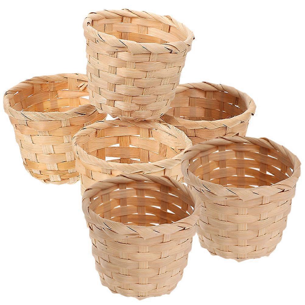 Bamboo Basket Decorative Fruit Storage Rectangular Rustic Style Light Brown 7.50X7.50X6.00CM 6Pcs