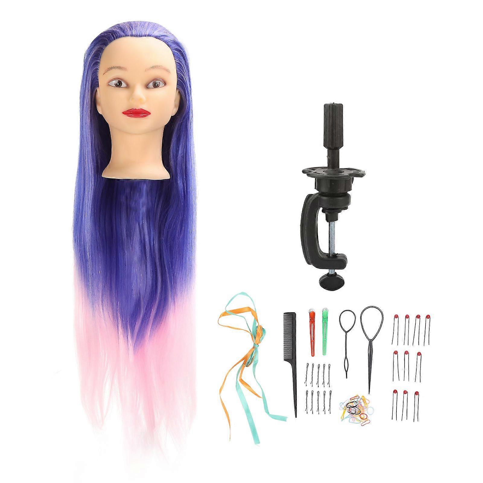 Blue Pink Hair Mannequin Training Head with Holder Hair Styling Mannequin Head Tool SetYMMR)