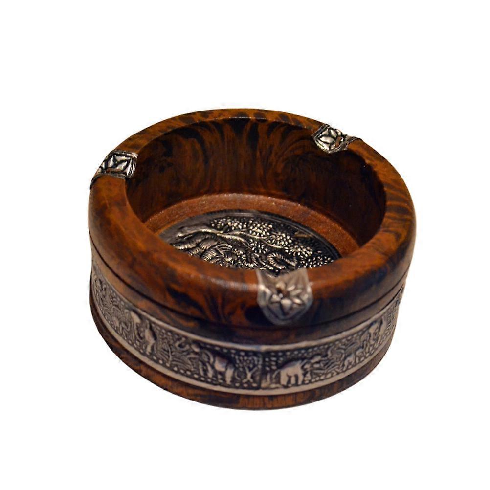 Ashtray Round Wooden Ashtray with Camellia Yunnanensis for Home and Office Coffee 1Set