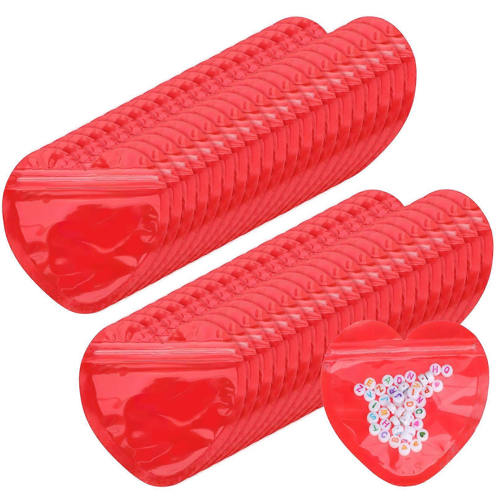 أكياس المجوهرات على شكل قلب 100 قطعة تغليف ختم ذاتي قابل للإغلاق للشركات الصغيرة ، أكياس حمراء لطيفة للمجوهرات والحلي وهدايا الحفلات