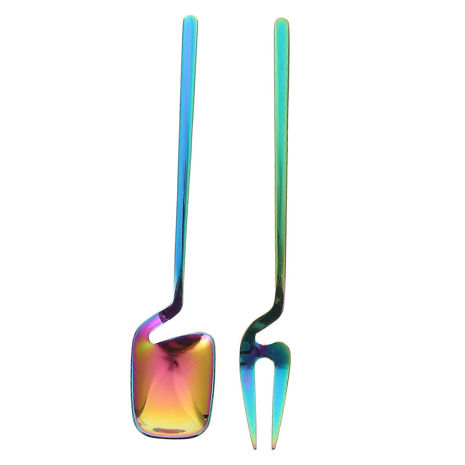 Serving Utensils V Shape Stainless Mixing Spoons For Ice Cream And Desserts Multi 2Pcs