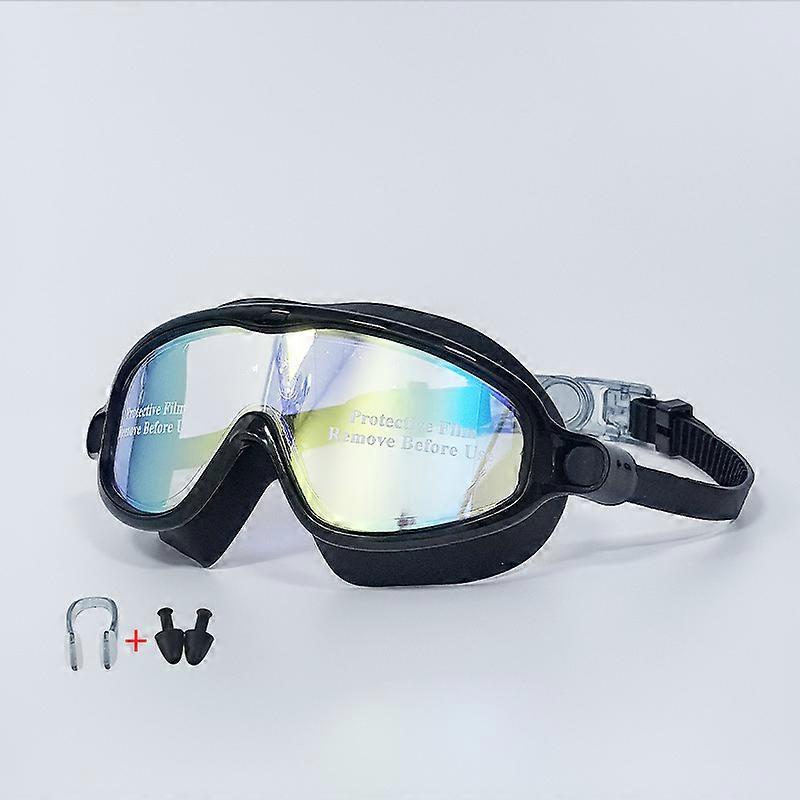 Large-frame swimming goggles, high-definition waterproof and anti-fog swimming goggles, for both boys and girls (black with gold plated)