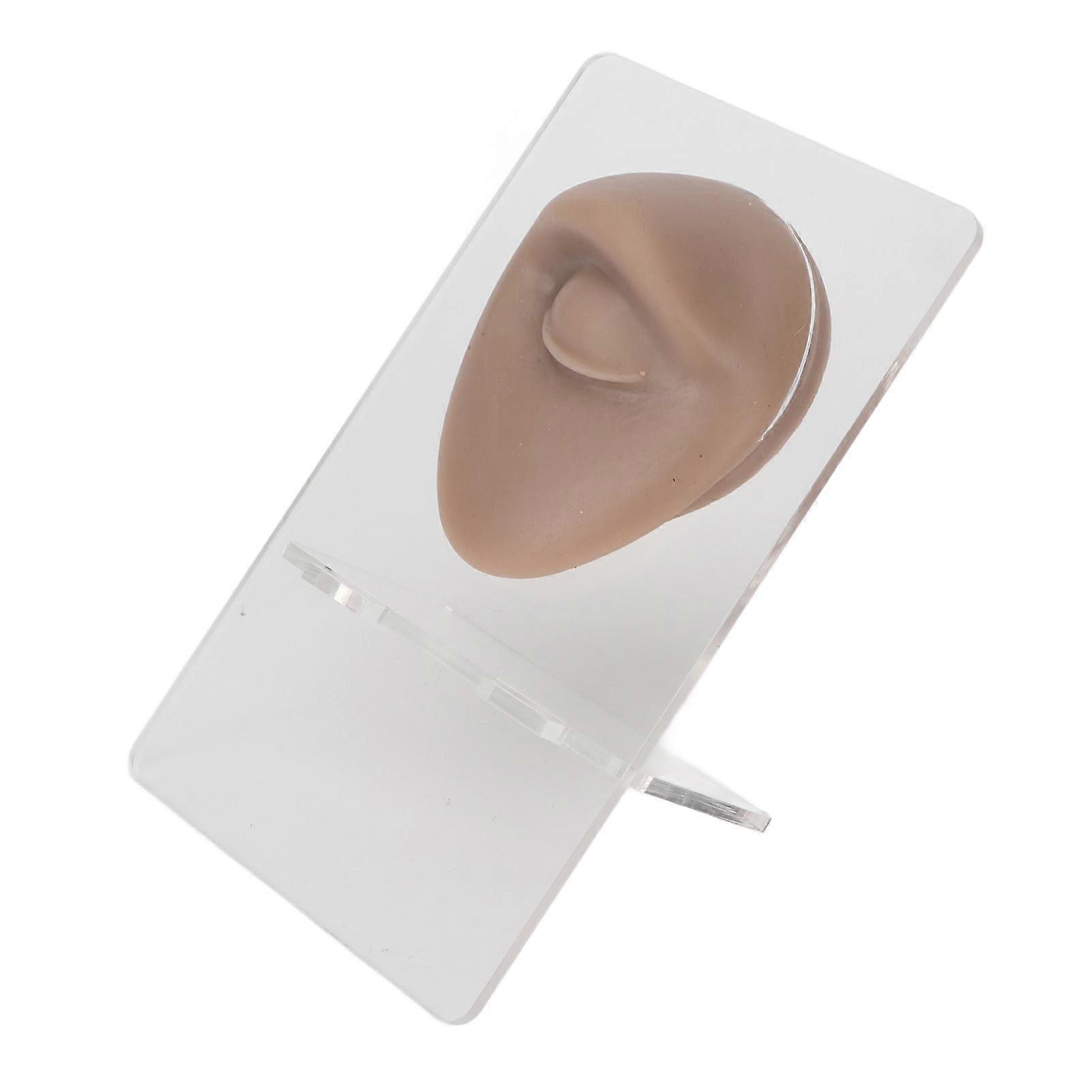 Soft Silicone Single Eye Model Flexible Elastic Simulation Reusable Jewelry Display Body Piercing Model with Acrylic Holder Dark Skin Tone