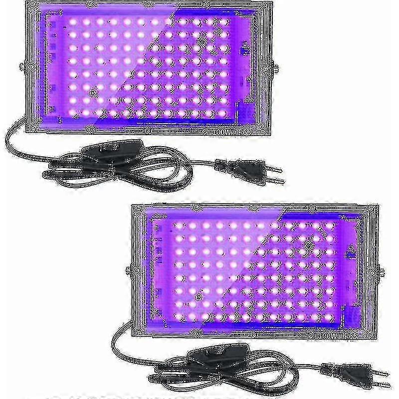 2pcs 100w uv led זרקור אור שחור ip65 עמיד למים, מנורת LED אולטרה סגולה, תאורת אפקט לאקווריום, מסיבה, ציור ניאון, פוסטר ניאון,-