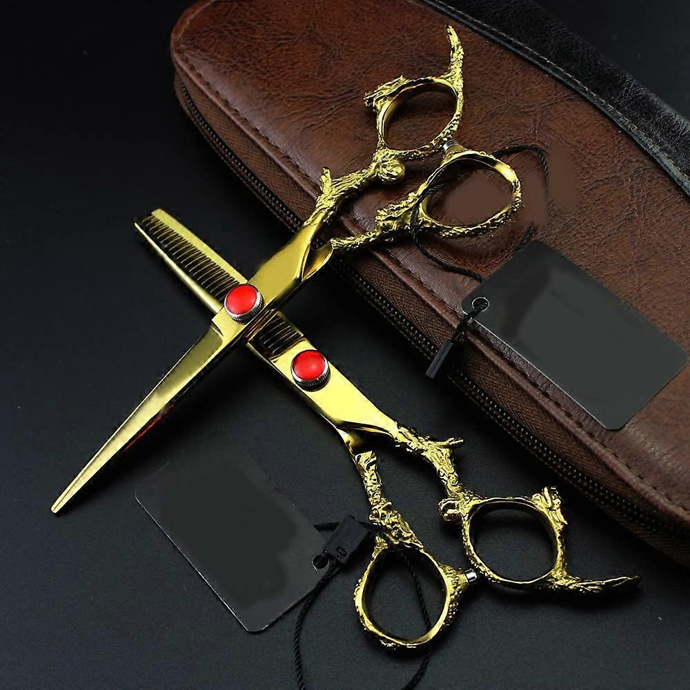 440C Steel 6 Inch Hair Cutting Shears Set with Thinning Tool and Case for Professional Barbers