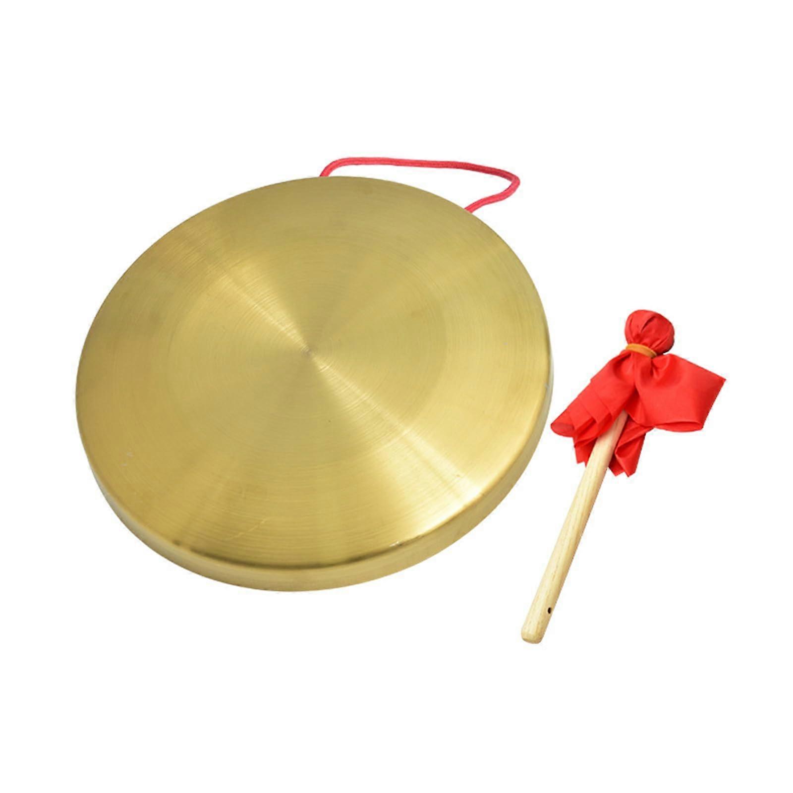 22 cm Copper Gong Instrument, Traditional Chinese Percussion with Mallet and Red Hanging Ribbon for Celebrations and Festivals