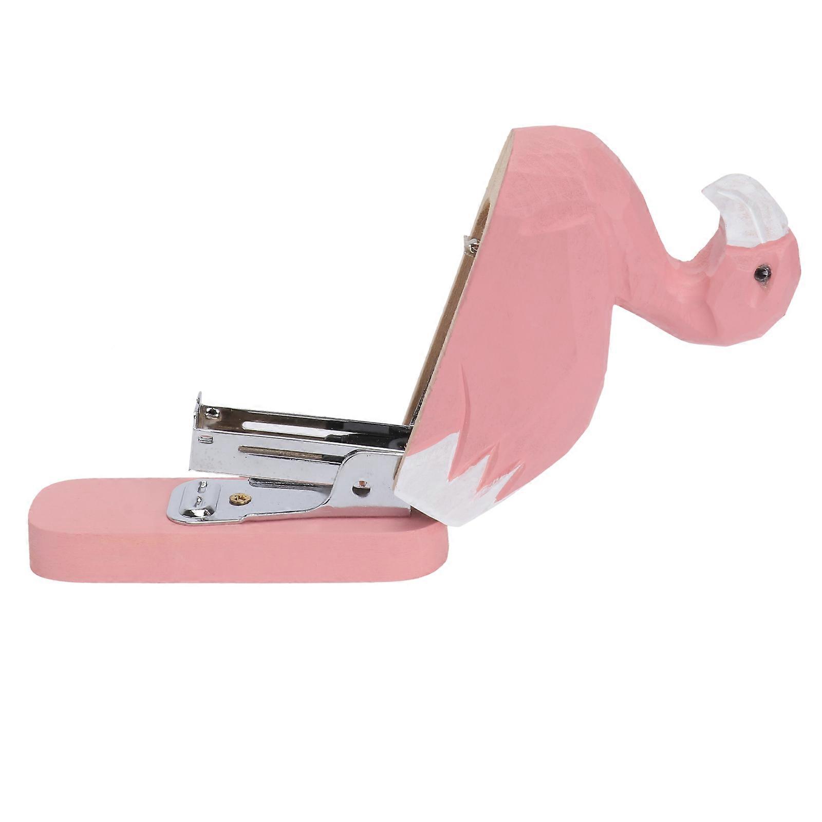 Portable Stapler Flamingo Shape Wooden Stationery For School Students Pink 3.9×3.5×1.6in 1Pcs