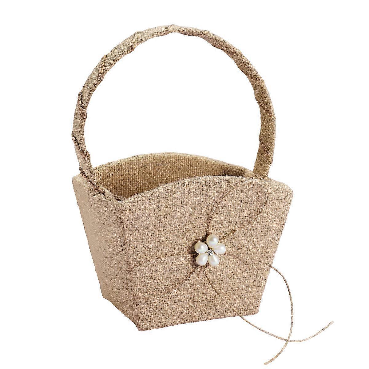 Flower Baskets for Weddings Retro Design Polyester Fabric Light Yellow Holding Small Gifts 1Set