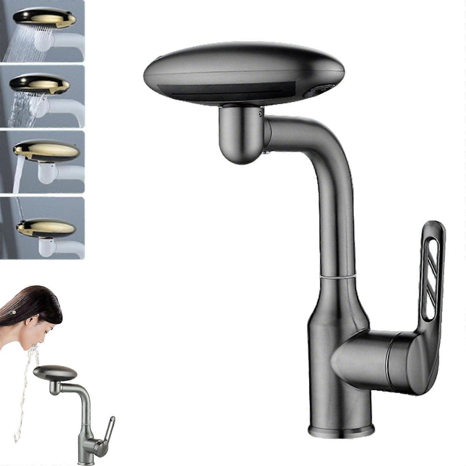 4 Mode Tap, Washbasin Tap with PullOut Shower, 360° Rotating Faucet