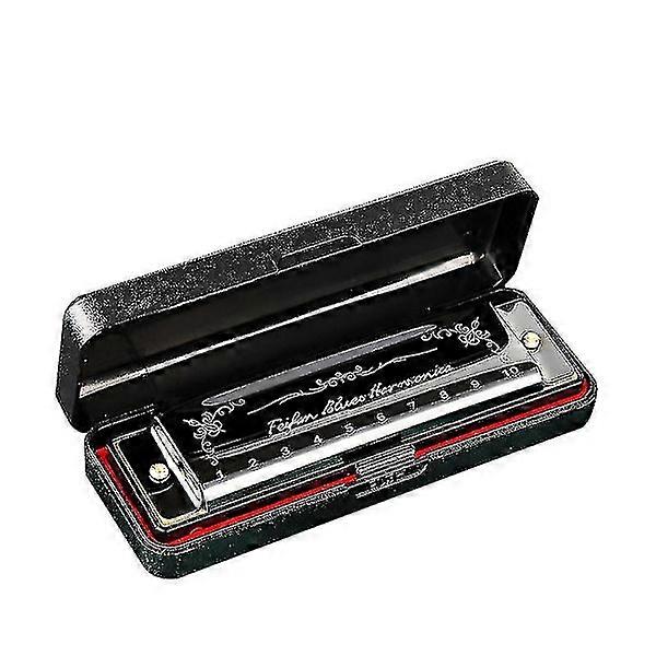 10 Hole 20 Harmonica - Blues Deluxe Harmonica for Beginners - C Harmonica (black)
