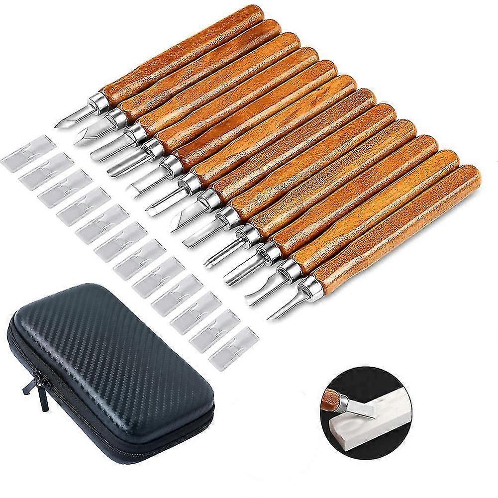 Carving Tools, Wood Carving Tools 12 Piece Wood Carving Tool Set Wood Carving Knife Wood Carving Chisels Chisels with Pouch and Grinding Wheels for W