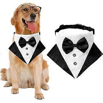 2025 Formele Hond Smoking Bandana Hond Bruiloft Bandana Kraag Halsband met Strikje Verstelbare Hond Bowtie Kraag Bandana (Balck, Groot)
