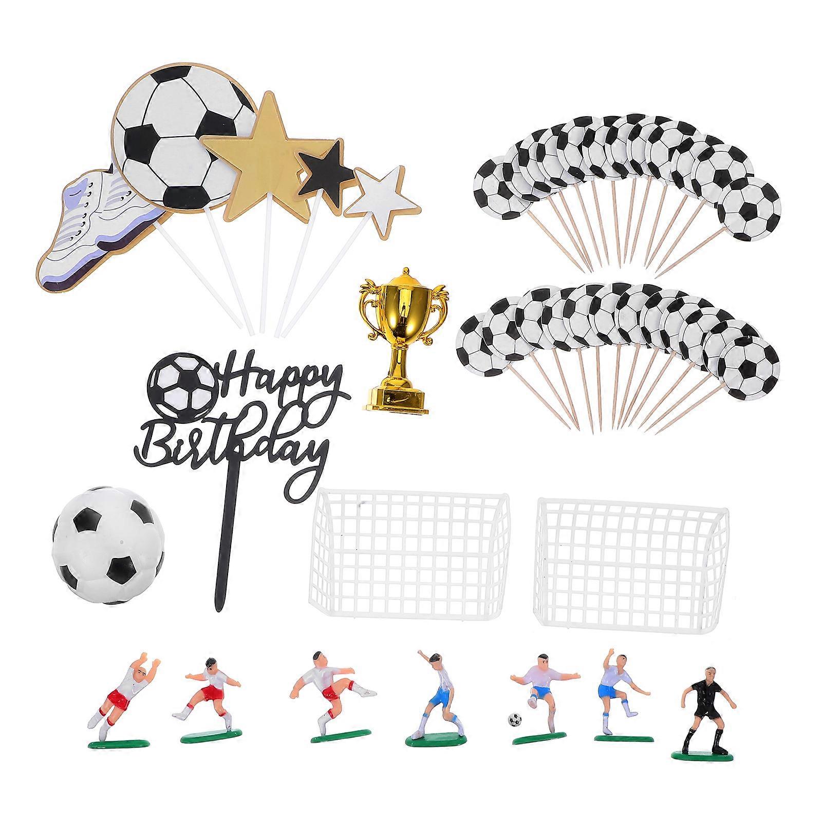 Birthday Cake Decorations Soccer Cake Toppers Unique Design Easy To Use Rectangular Shape Ideal For Sports Match Celebration 1Set