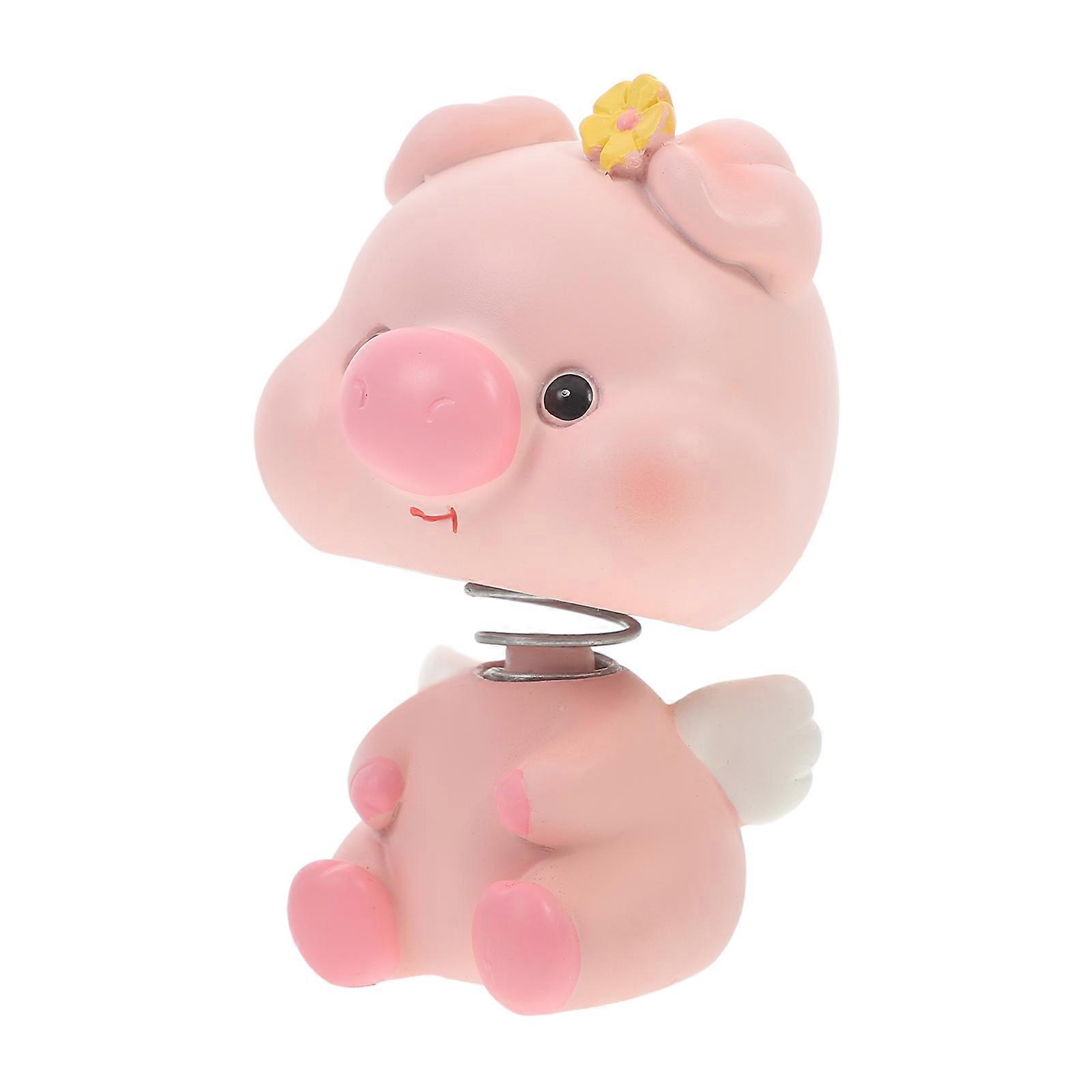 Pink Shaking Head Pig Figurine Resin and Metal Dashboard Decorations 3.5 x 2.7 x 2.4 Inches