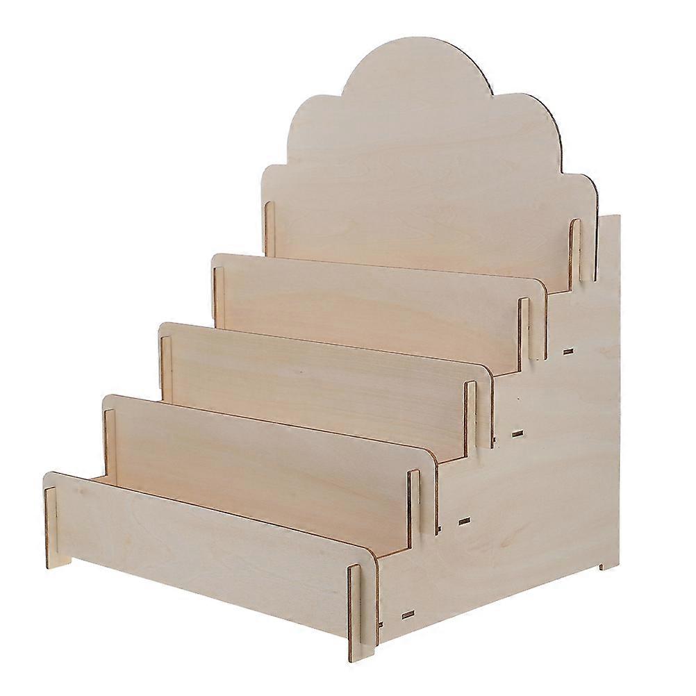 Wooden Greeting Card Display Stand with Tiered Structure for Home Khaki Color 7.5 x 4.2 Inches