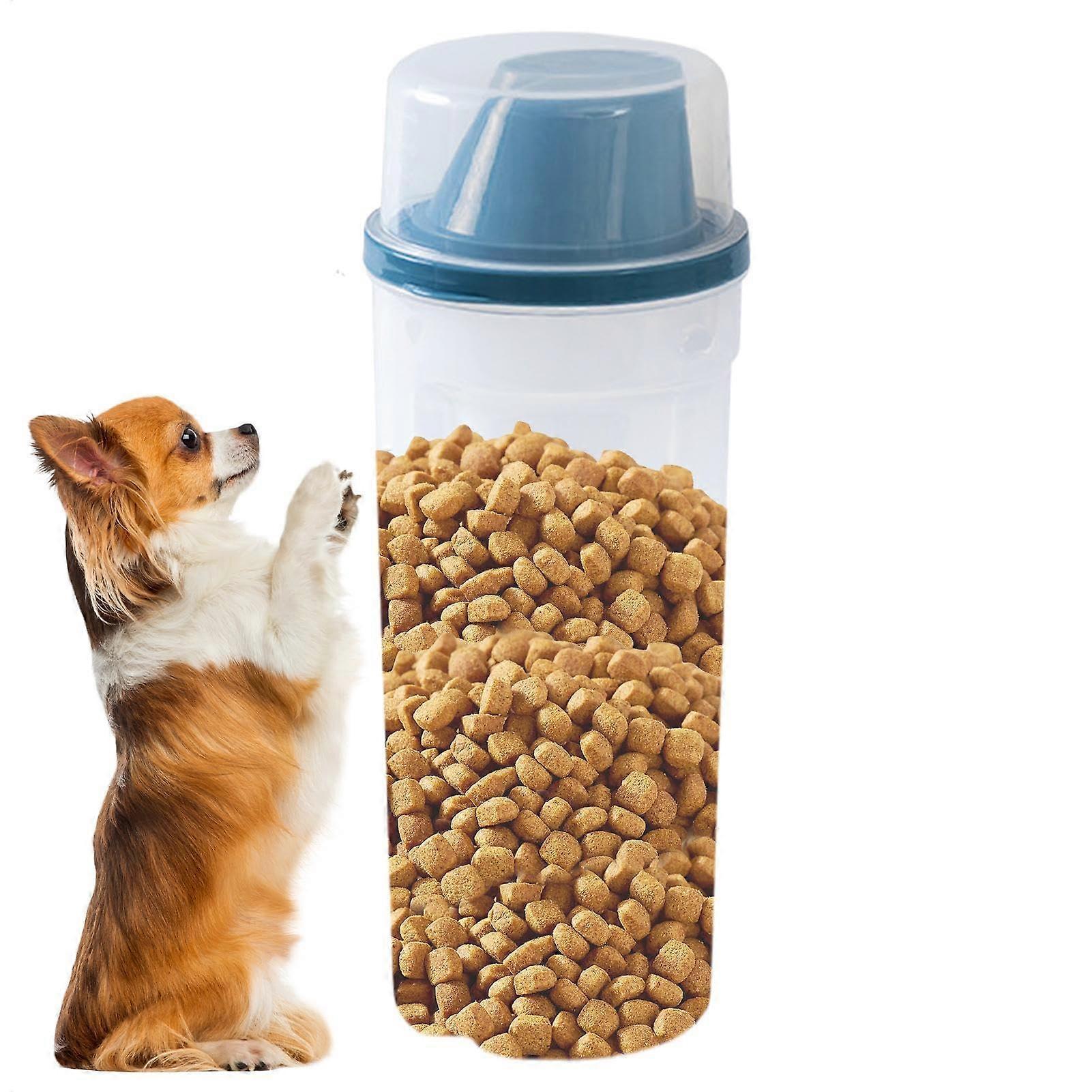 Multifunctional dog container with dispenser, 1500ml, pet supplies, feeding accessories for home and travel, 2 pieces in blue.