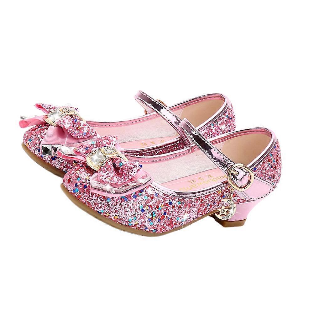 Adorable Kids Girls Shoes with Sequins and Bowknot Design for Dance Performances Pink Size 30