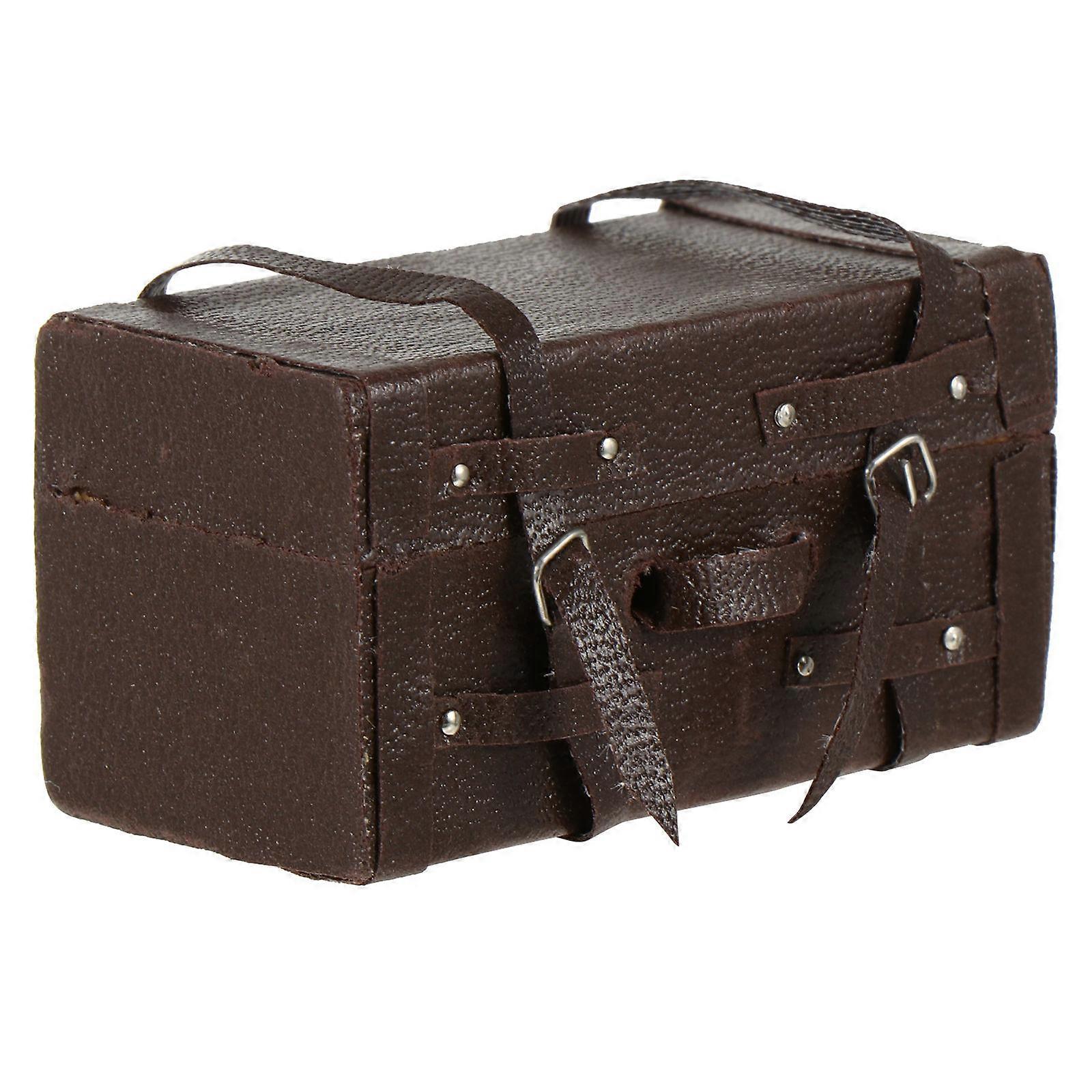 Dollhouse Trunk Wooden Miniature for Kids in Coffee Color with Vintage Style 1Pc