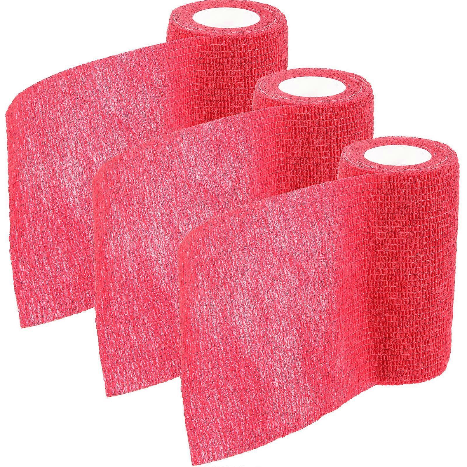 3 Rolls of Non-slip Elastic Racket Tapes for Hockey with Bright Red Color and Good Elasticity
