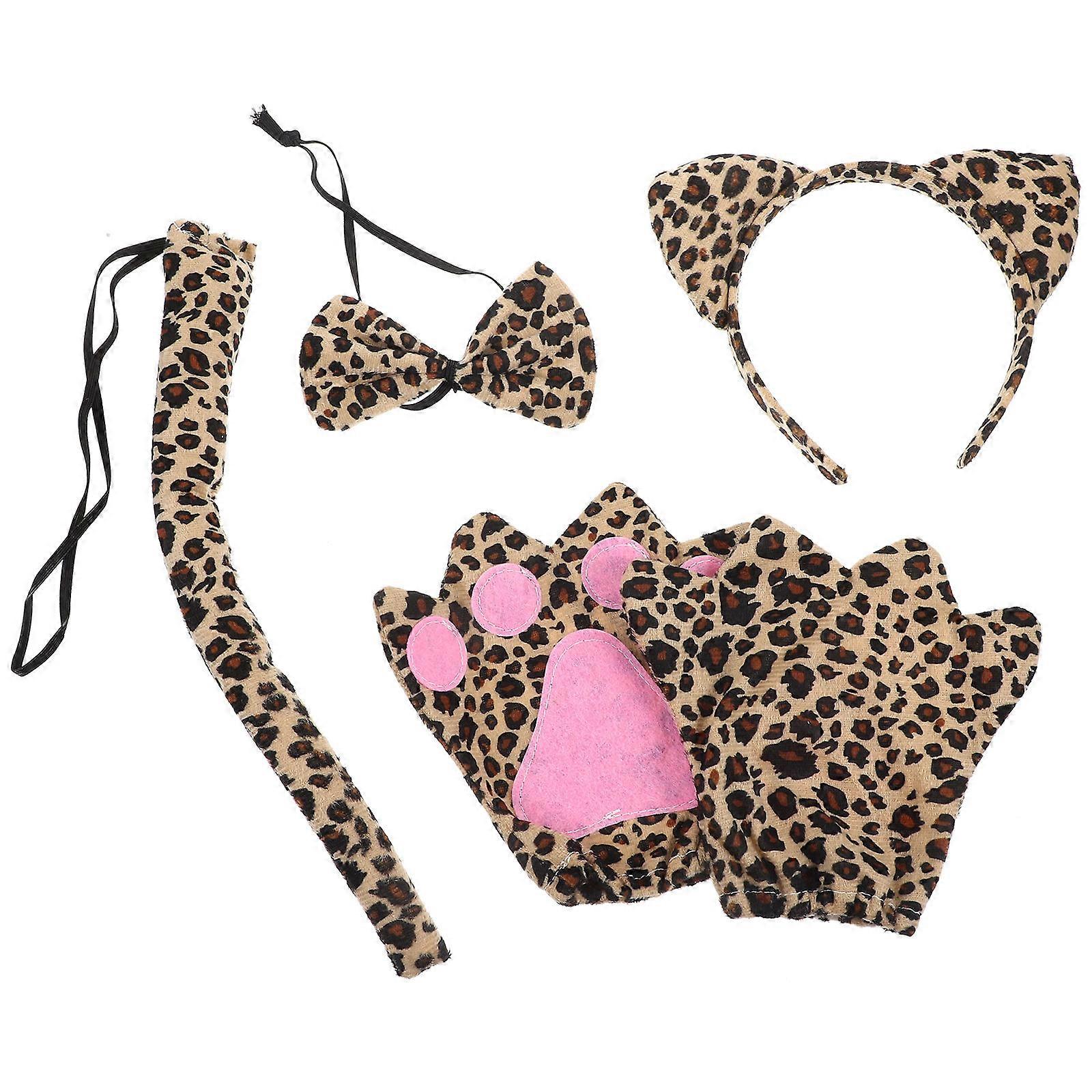 Animal Cosplay Costume Set With Leopard Ears Tail Gloves And Bow Tie For Adults Halloween Masquerade 1 Set