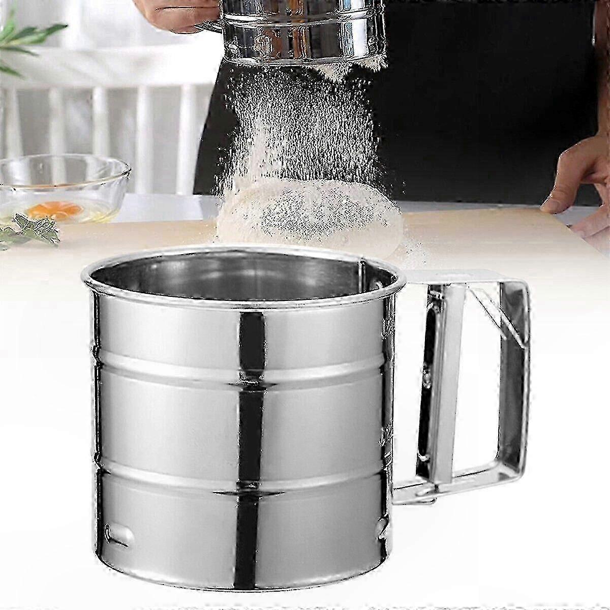 شاكر دقيق من الفولاذ المقاوم للصدأ لبودرة السكر ، كوب غربال محمول مع وظيفة شبه أوتوماتيكية