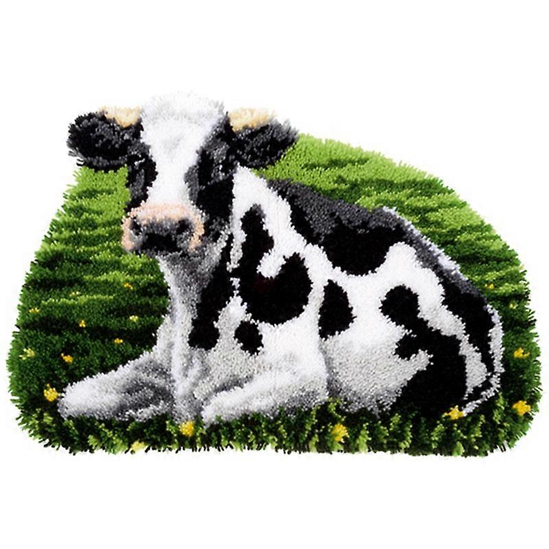 Detail Down Embroidery Kit, DIY Yarn Crochet Kits, 19.6x13.38 Inch Cow Printing Carpet Making Crafts for Kids Adult and Beginner