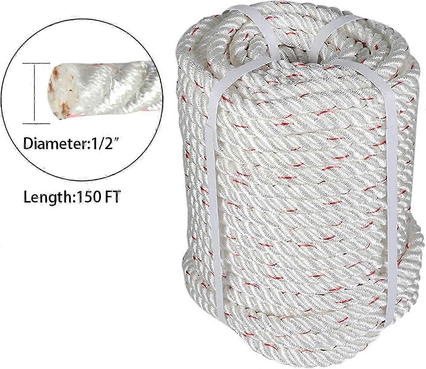 High Strength Braid Rope Pulling Rope Polyester Rope Multipurpose Bull Rigging 1/2 Inch x 150 Feet White Red