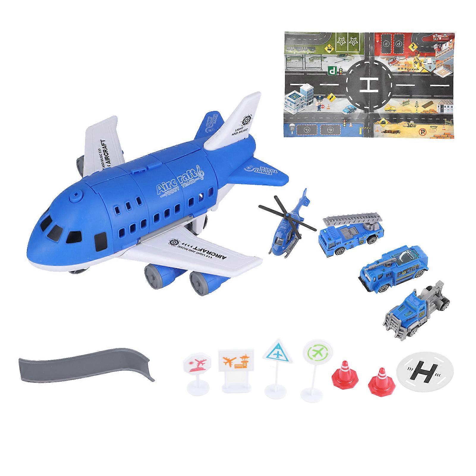 Airplane Toy Set DIY Assembly Transport Plane Cargo Model Toy with Helicopter Car ToyBlue