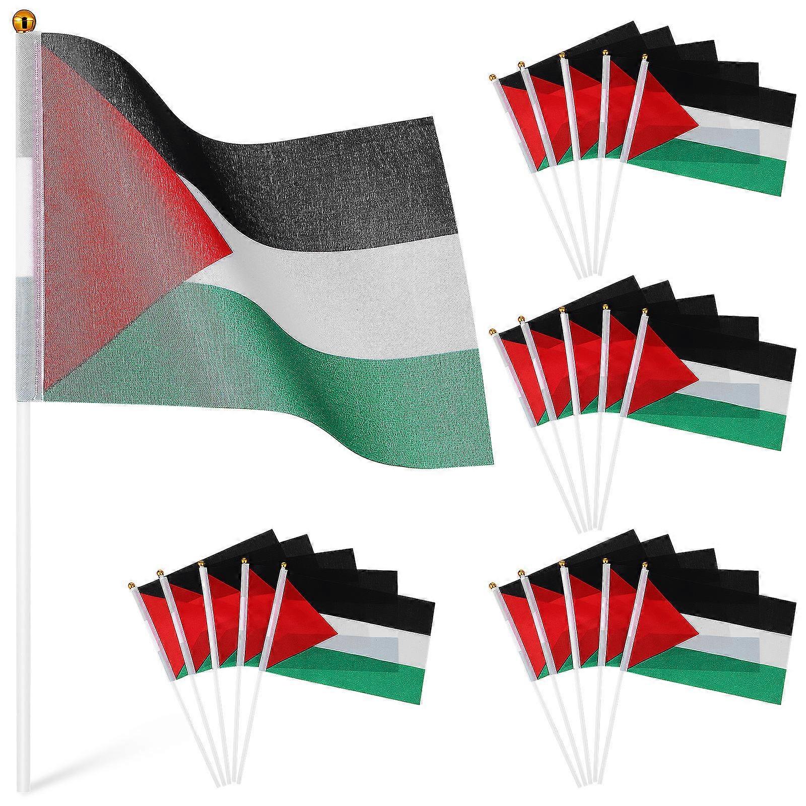 Palestine Handwaving Flags with Lightweight Sticks for Sports Events and Decorations Multi Polyester 50 Pcs