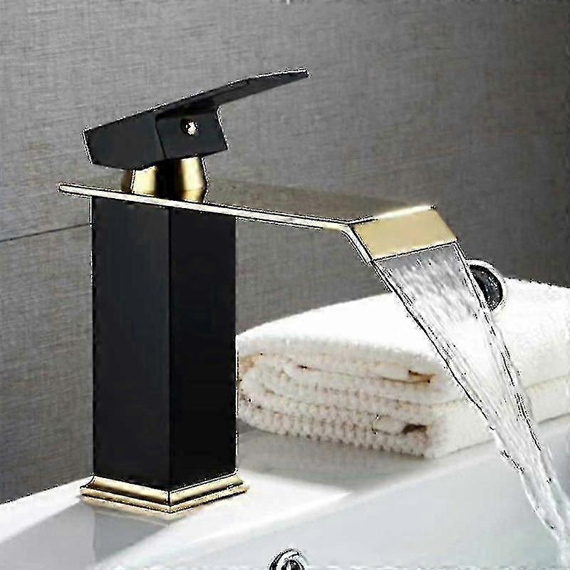 High Quality Brass Black And Gold Bathroom Mixer Tap Waterfall Stainless Steel Tall Basin Faucet