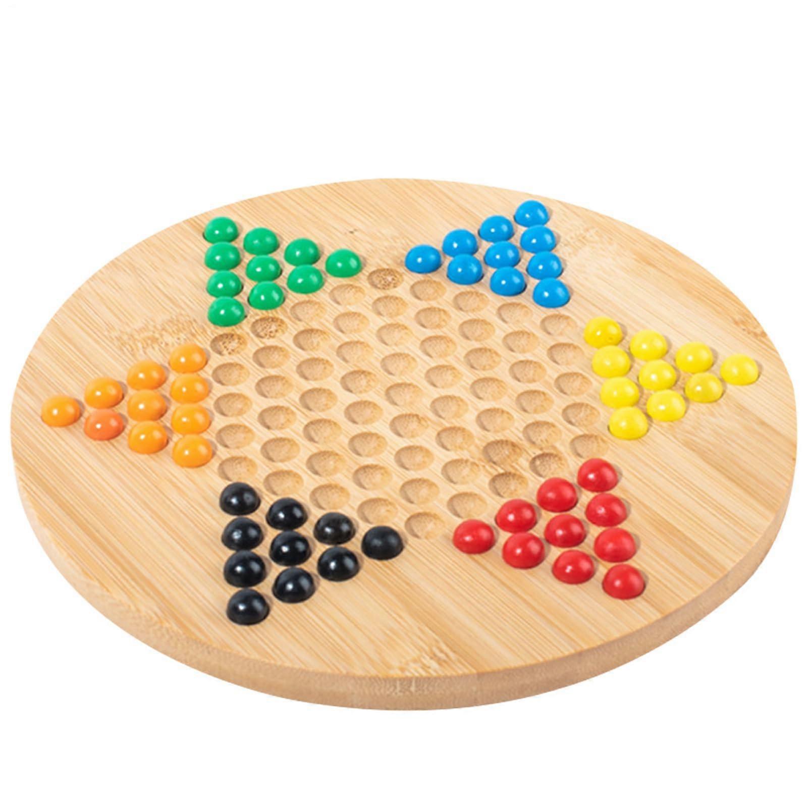 Wooden Hexagon Checkers Set Glass Beads Puzzle Game, Chinese Tabletop Board