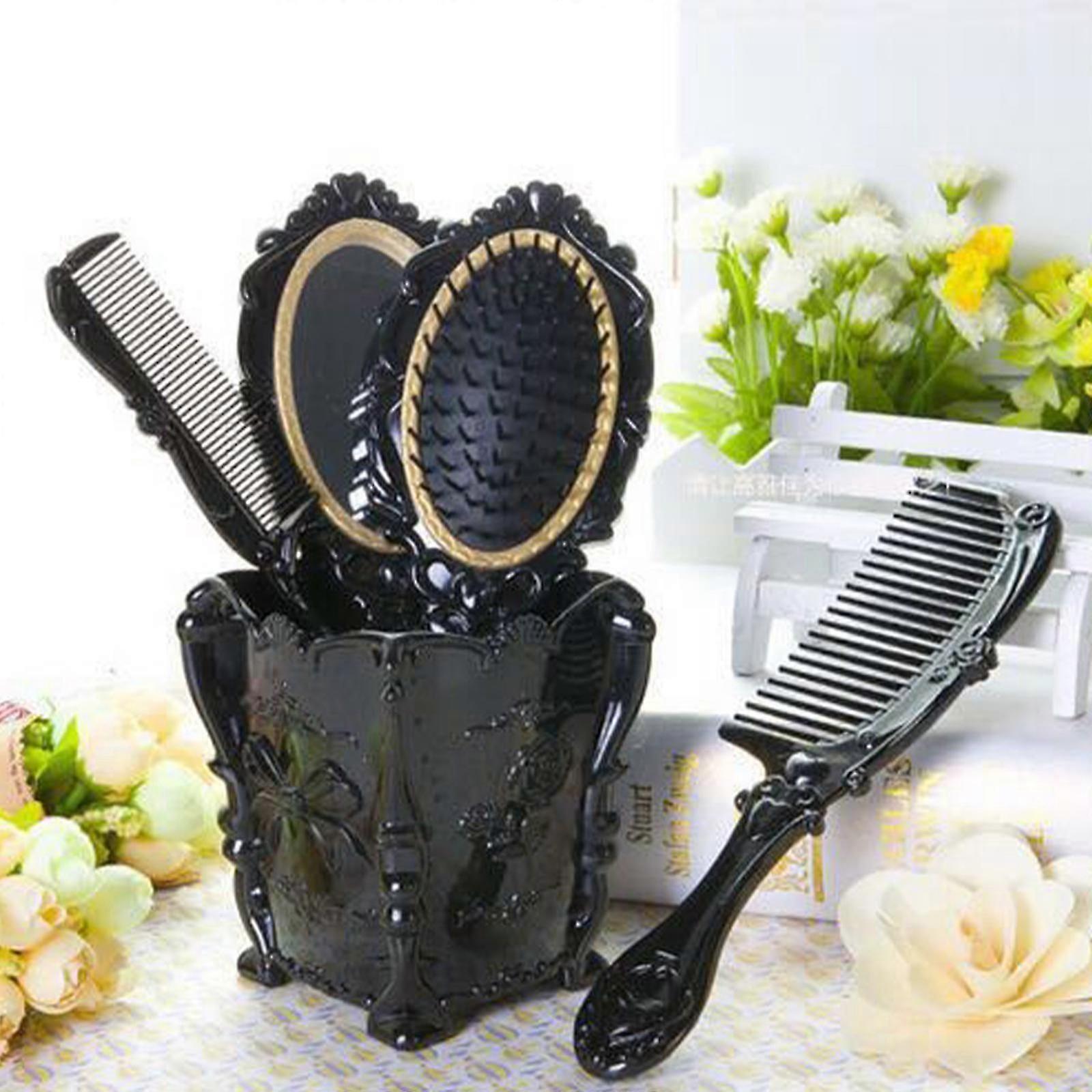 5ks Vintage ruční zrcátko hřeben set, make-up kosmetické zrcátko, hřeben vlasy kartáč set, rozčesávání vlasů kartáč, krysí ocas hřeben s držákem hřebenu