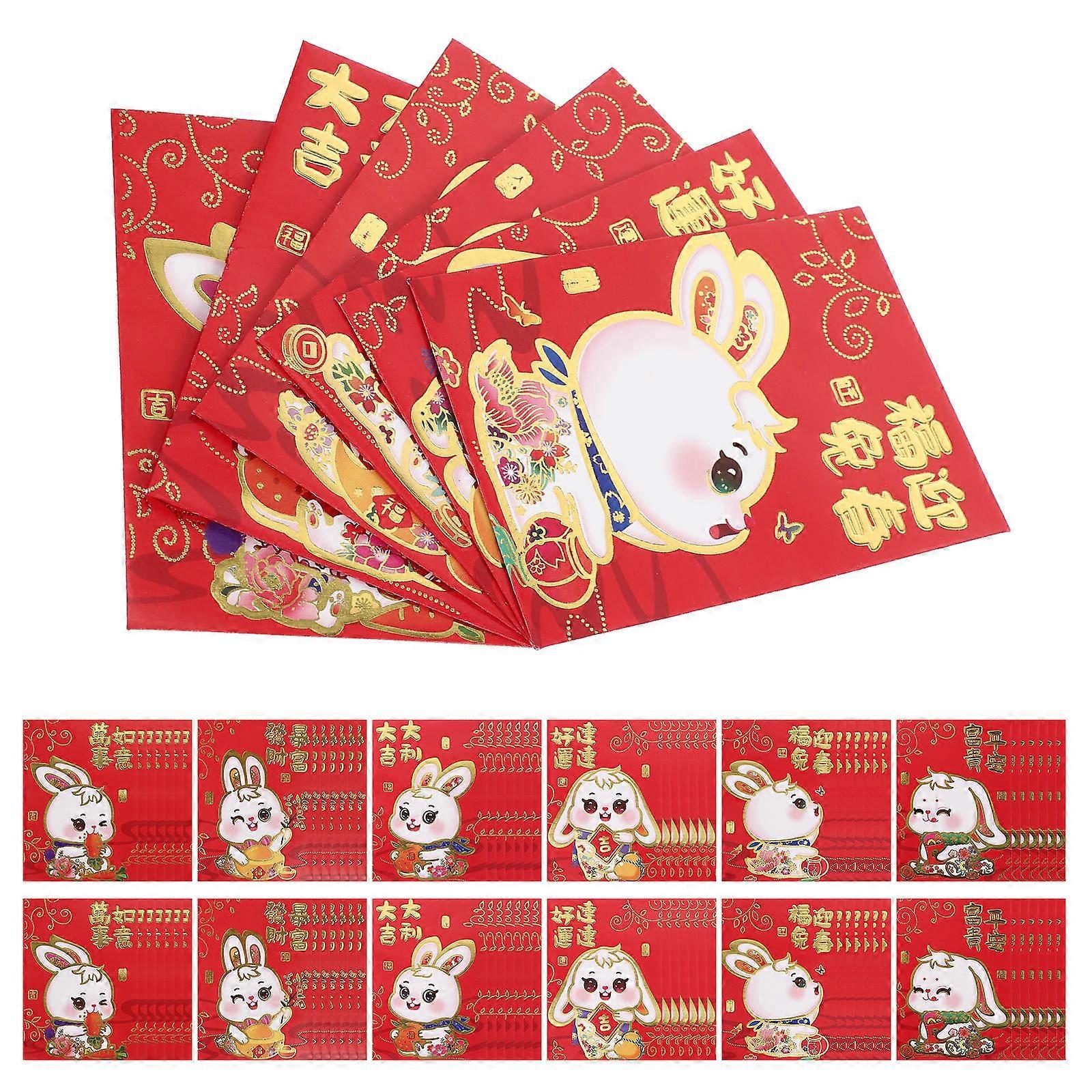 Festival Red Packets 60Pcs Cash Container Designed For Children During Chinese New Year With Red Rabbit Pattern
