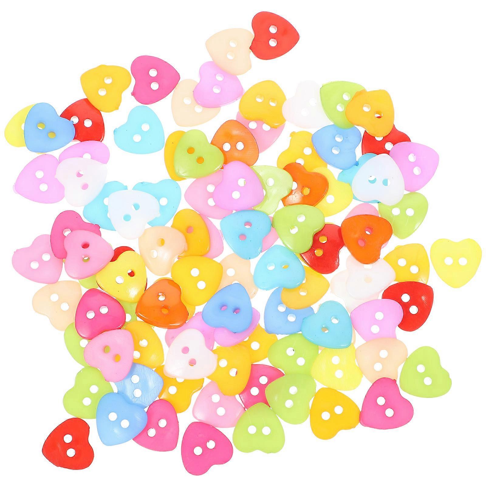 Mixed Color Heart Shaped Plastic Fastener Buttons – Durable Craft Buttons for DIY, Clothing, Scrapbooking, and Creative Projects (100pcs)