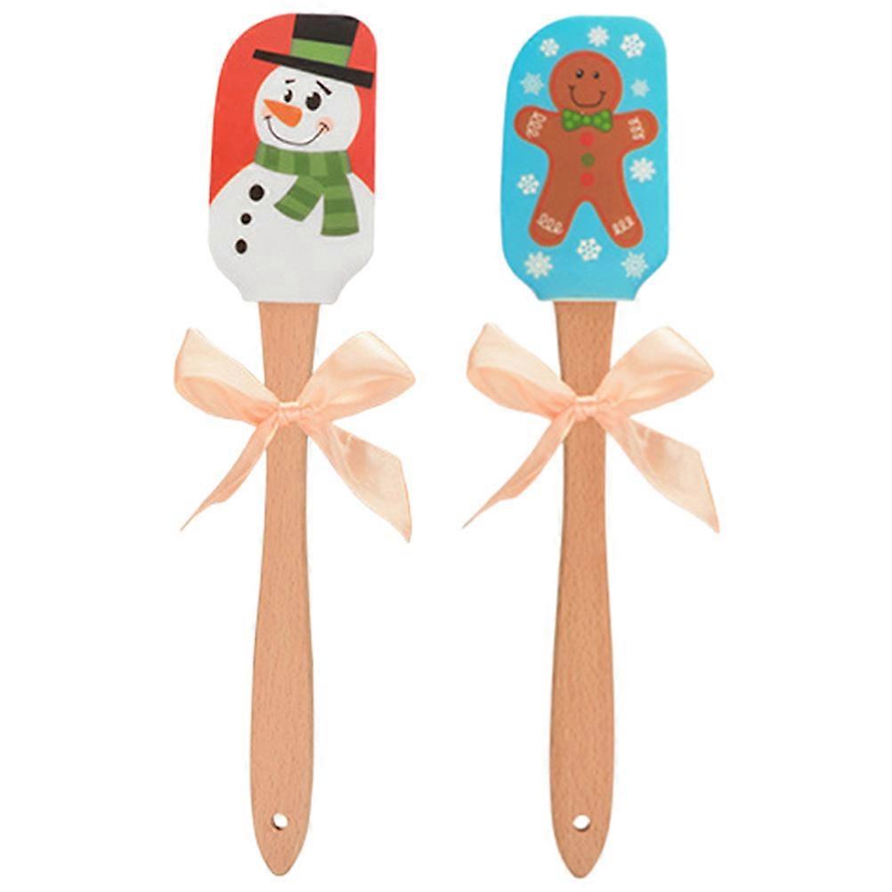 Food Grade Silicone Spatula 2 Pcs Set Ideal for Christmas Baking with Beech Handle Comfortable Smooth Functionality