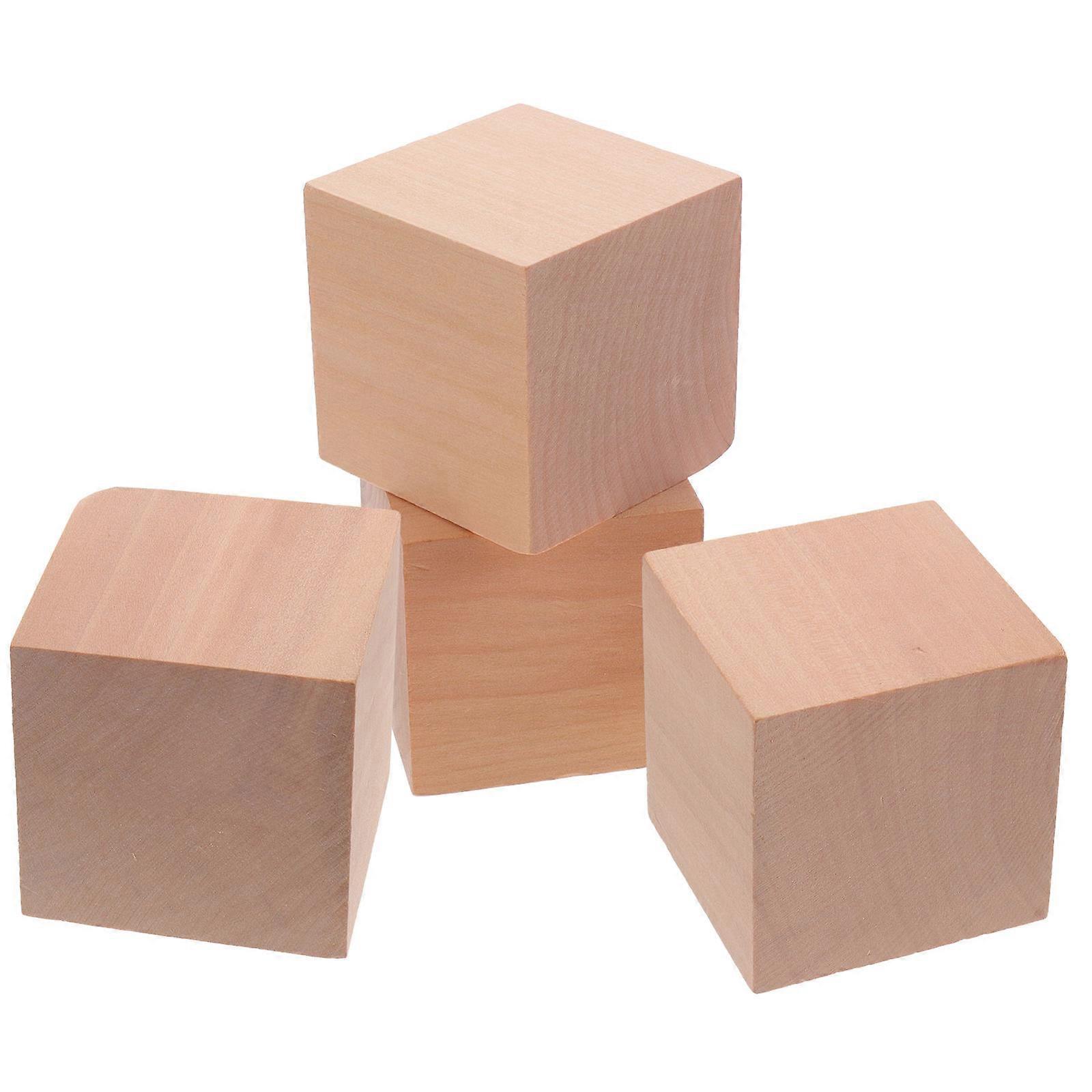Unfinished Wood Blocks Smooth Surface Wooden Square Cubes for DIY Crafts Safe Reliable Compact Easy Storage 4pcs