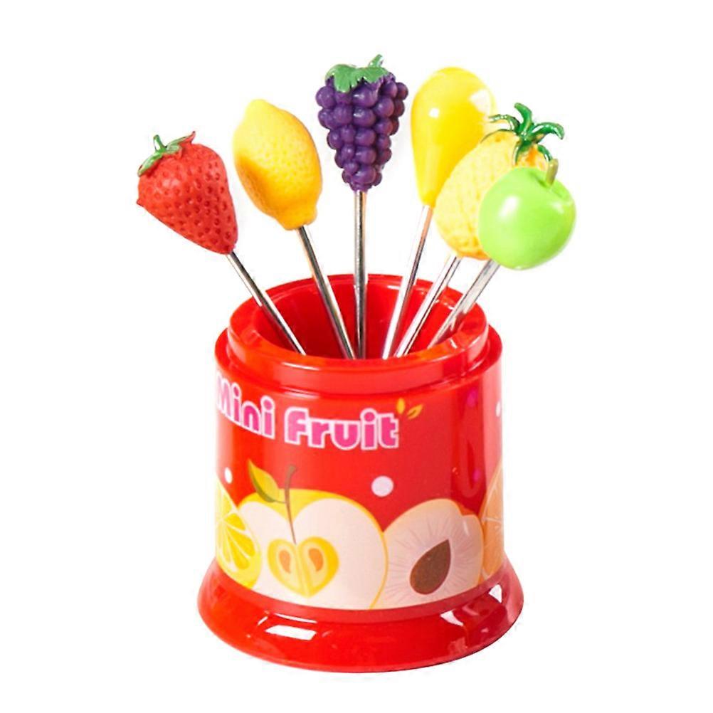 Cute Fruit Fork Set Perfect For Guests At Home Or Parties Made From Stainless Steel With Red Color Available In 6Pack