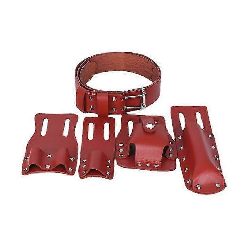 5in1 Leather Scaffold Belt Scaffold Tool Belt Heavy Duty Professional Tools with Hammer Level Wrench Tool Holderbrown