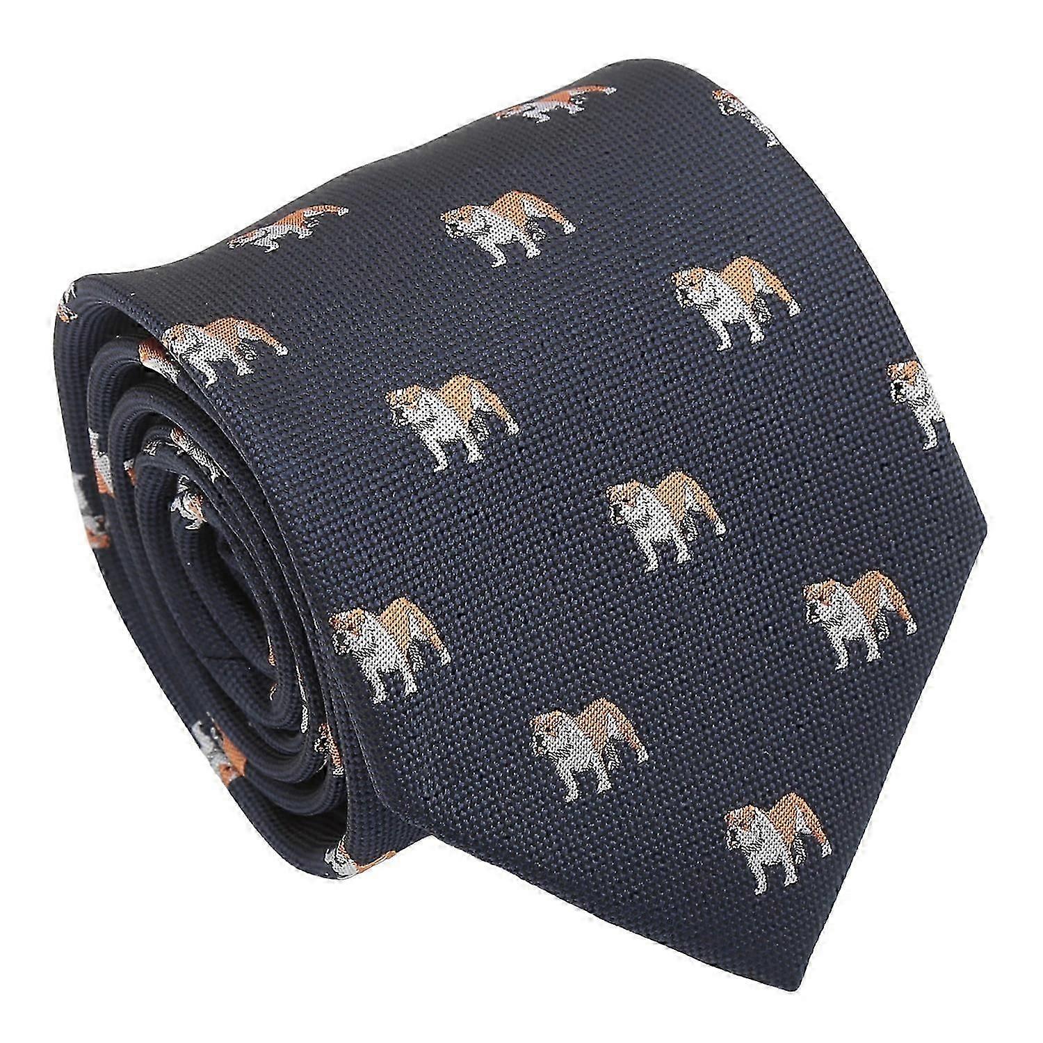 Corbata bordada de perro Bulldog azul marino