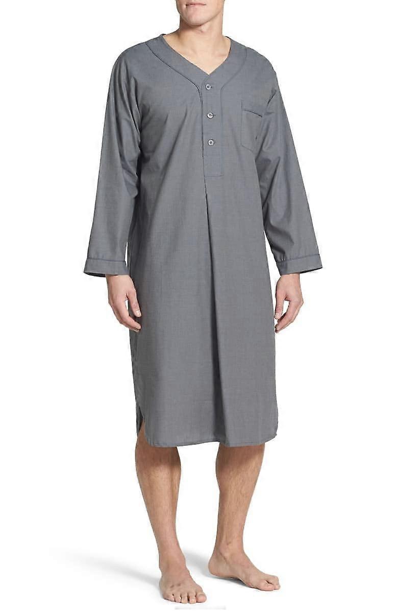 Loose Muslim Thobe for Men Gray V-Neck Casual Kaftan Medium Length Turkish Arabic Robe XL Size Dubai Style