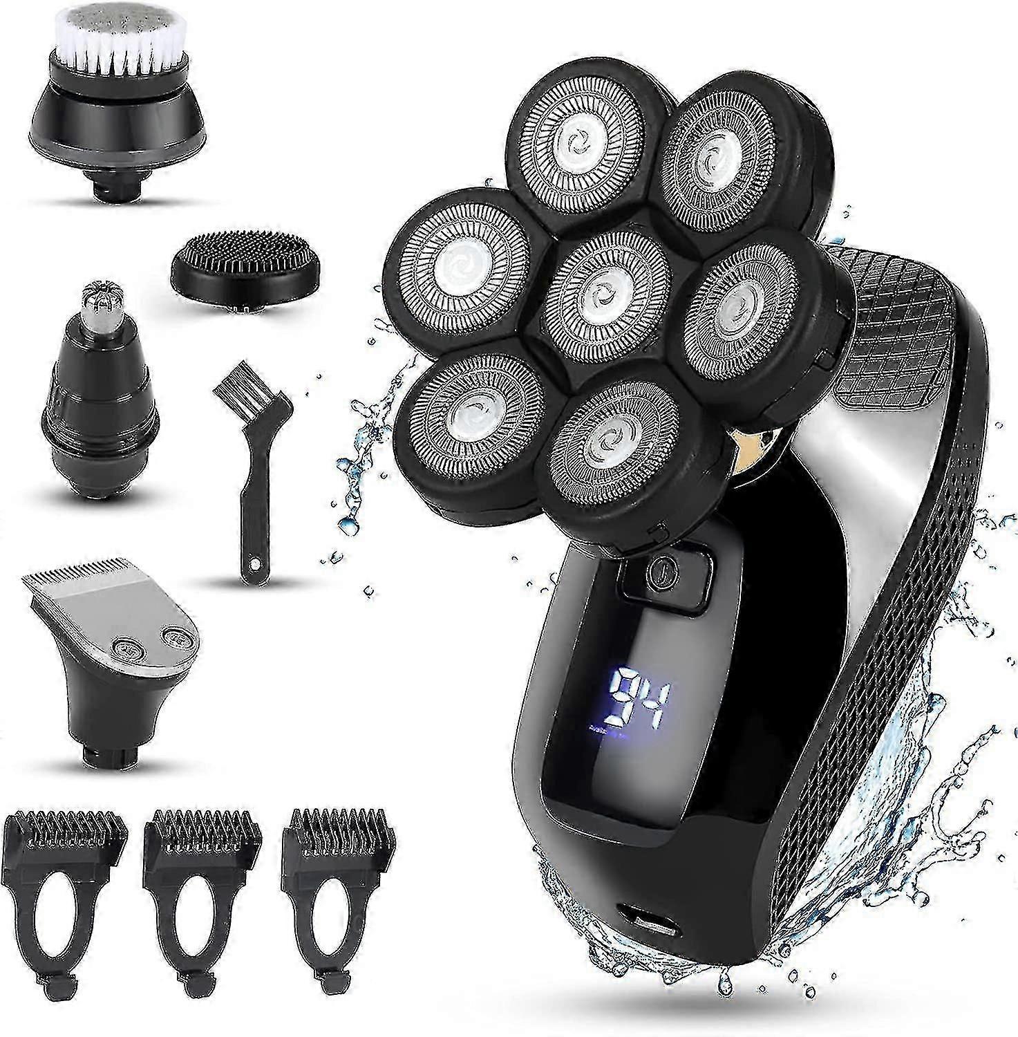 7d Electric Razor For Men, 5 In 1 Head Shavers For Bald Men, Electric Rotary Shaver Waterproof Grooming Kit Cordless Bald Head Shaver Led Display