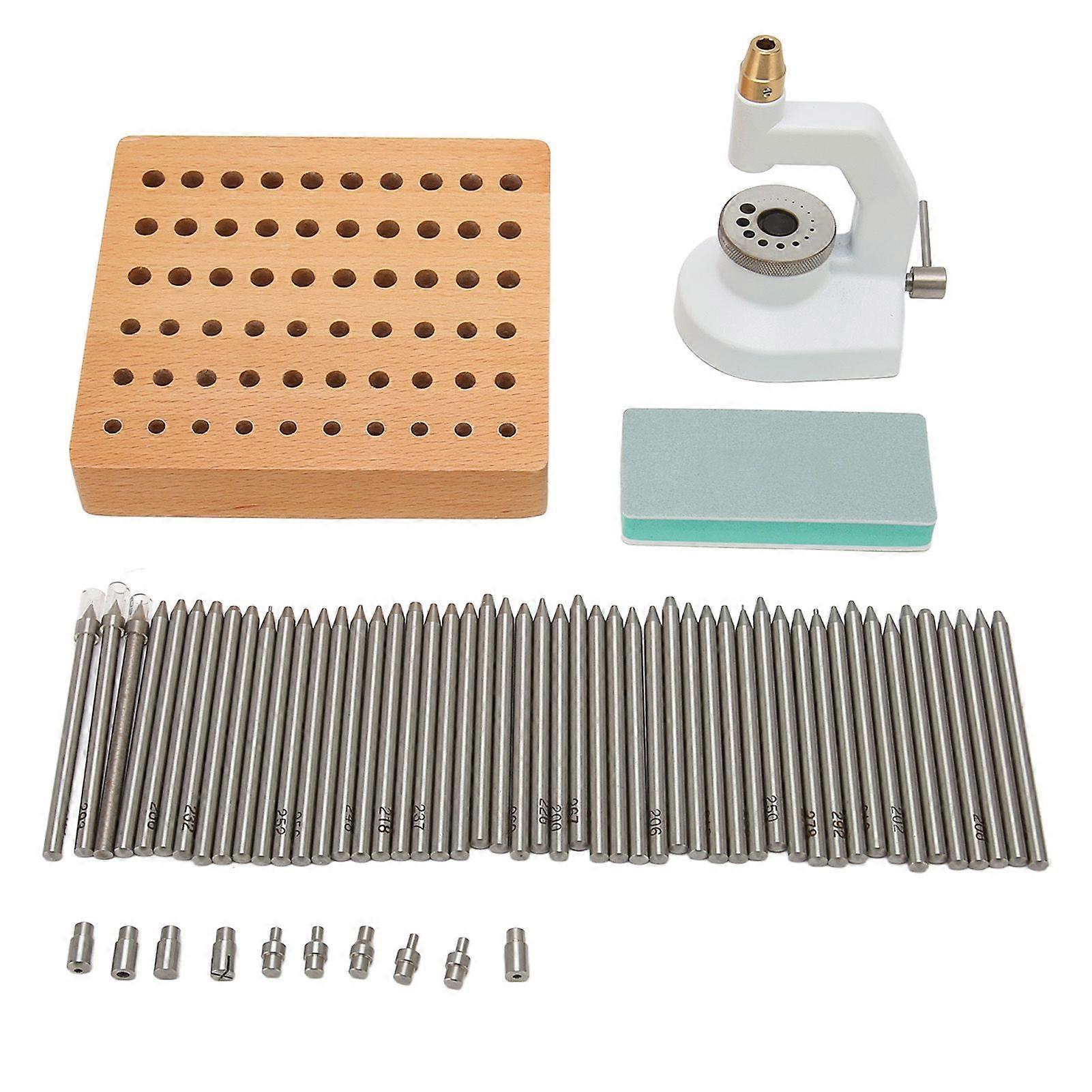 Watch Repair Staking Tool Press Set Watchmaker Jewelling Punching Kit with 50 Punches 10 Stakes