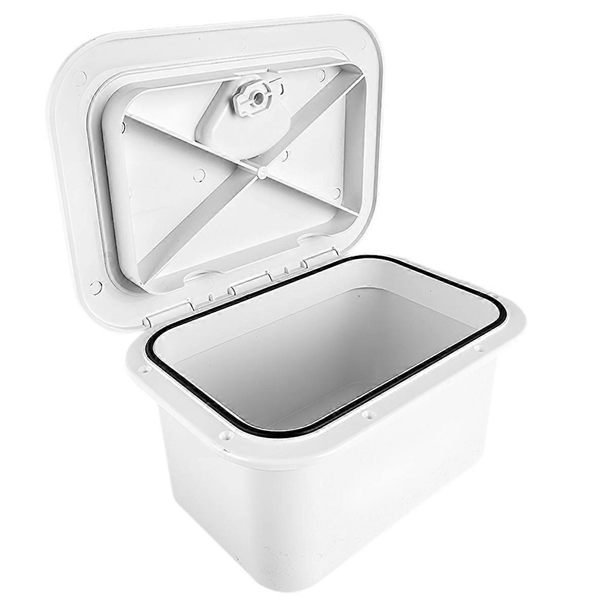 Marine Deck Storage Box Rotate to Open and Close for Yacht White Locking Built in Inspection Hatch Organizer