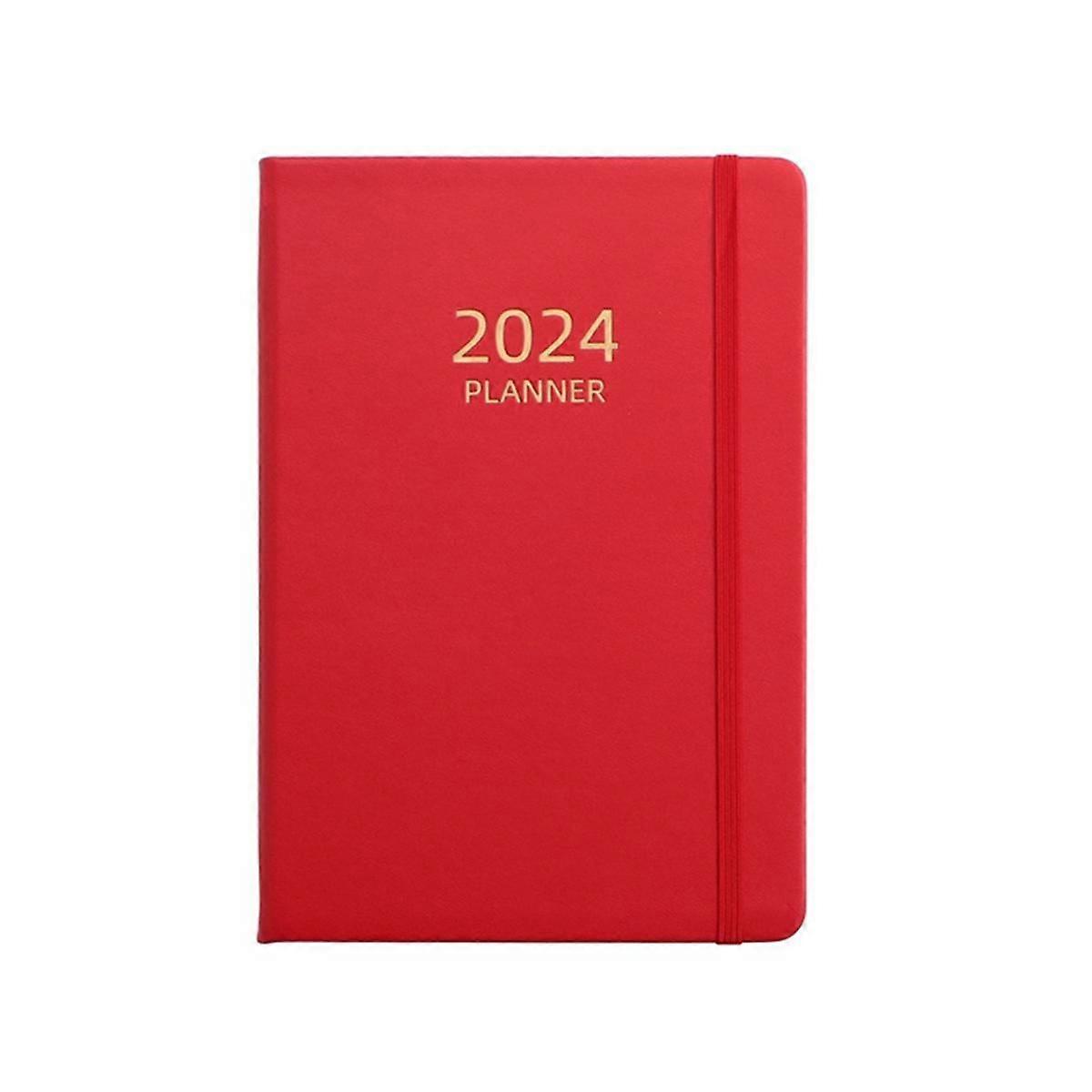 2024 A5 English Schedule Planner Elastic Band Notebook Strap Book Notebook Red