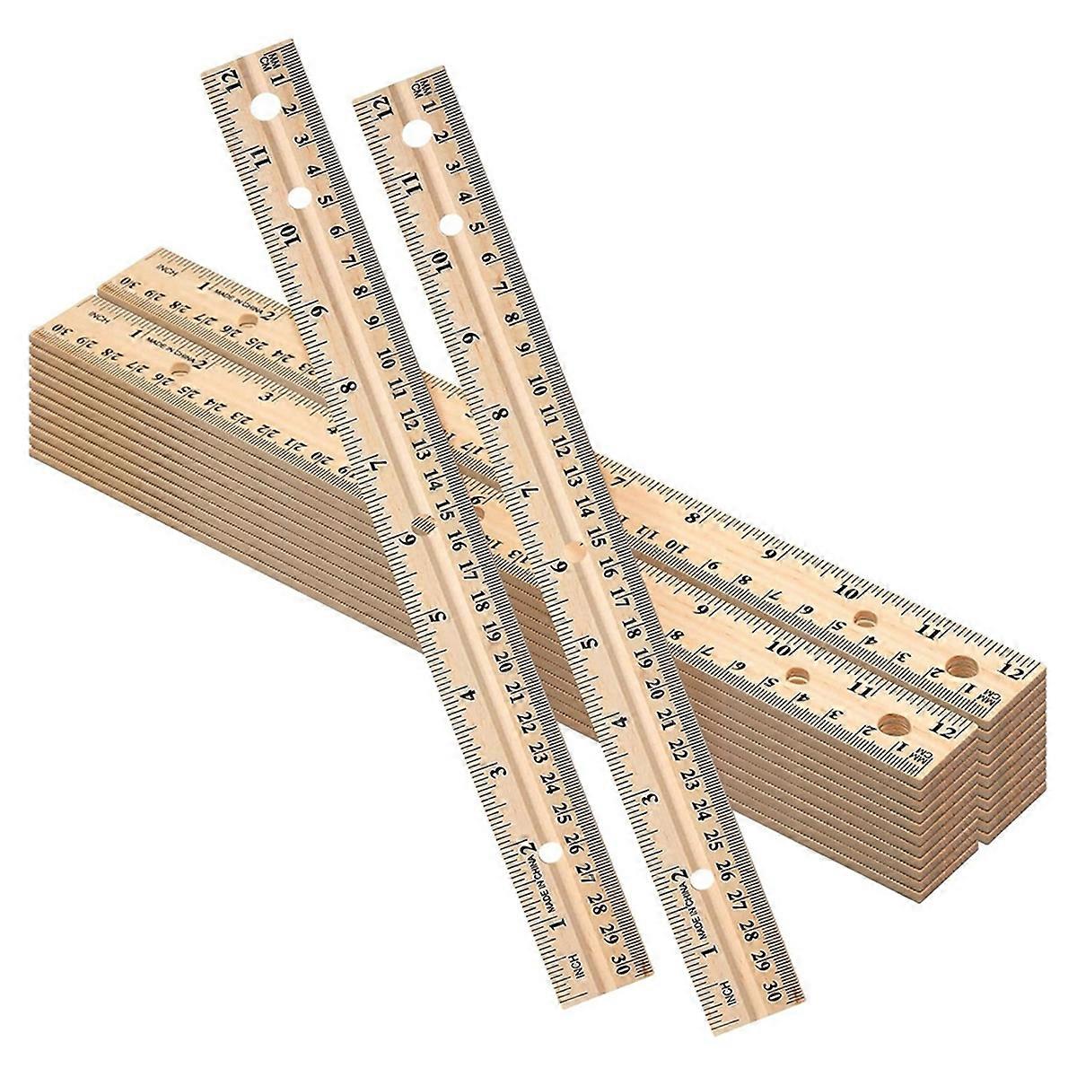 60 Pack Wooden Ruler 12 Inch (30cm) Bulk Wood Measuring Ruler with 4 Holes for School Office Drafting Classroom Supplies